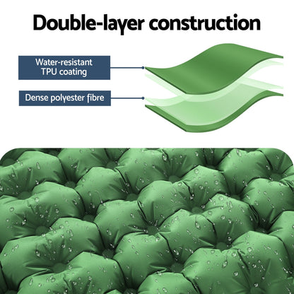 Weisshorn Self-Inflating Camping Mattress – Single Sleeping Mat with Pillow | 9cm Thick Air Bed Pad | Green