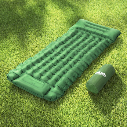 Weisshorn Self-Inflating Camping Mattress – Single Sleeping Mat with Pillow | 9cm Thick Air Bed Pad | Green
