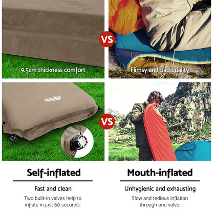 Weisshorn Self-Inflating Double Camping Mattress – 9.5cm Foam | Coffee