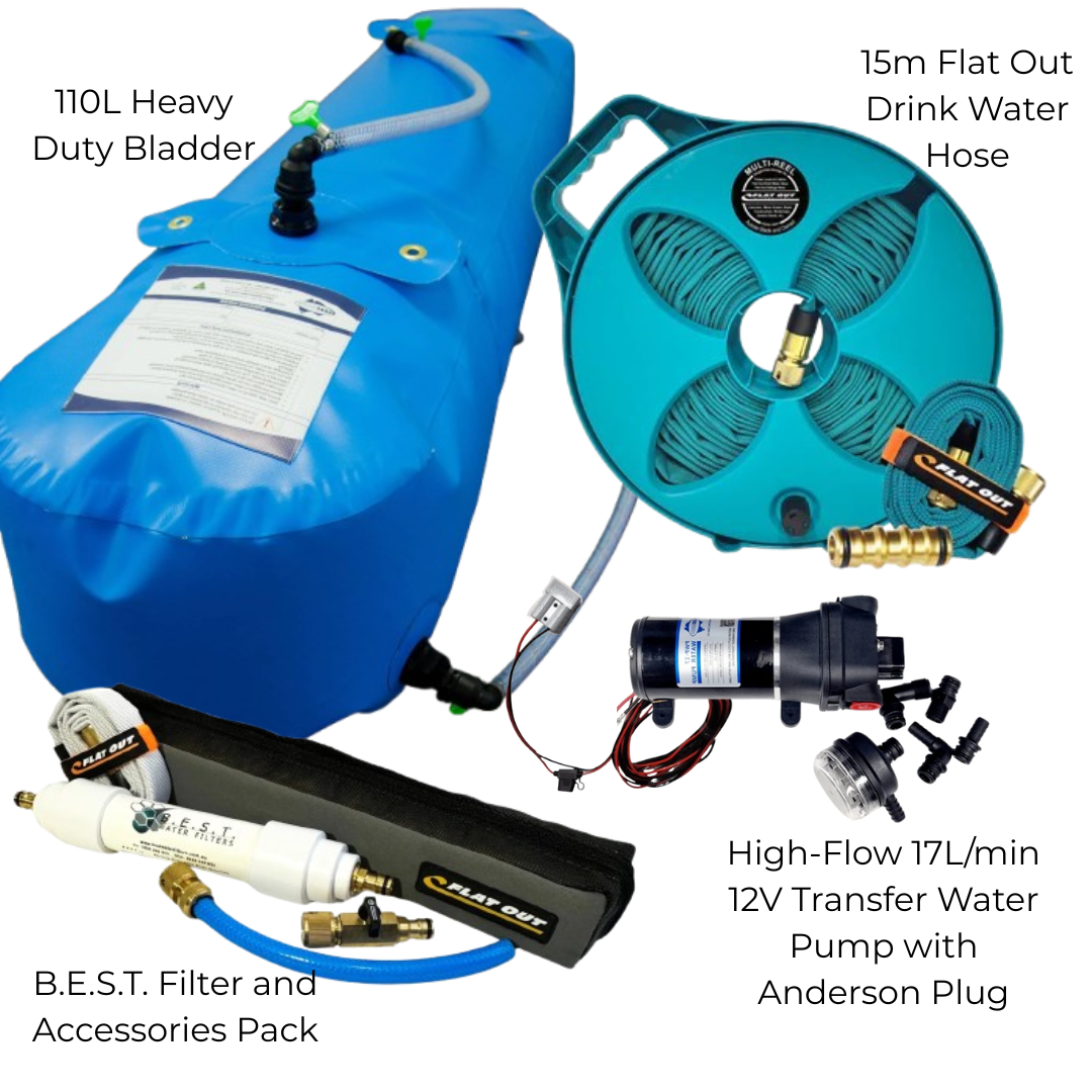 Caravan Off-Grid Water Kit – 110L Bladder, Pump, Filter Kit & Hoses