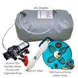 Compact Off-Grid Water Kit with bladder, pump, hose and filter