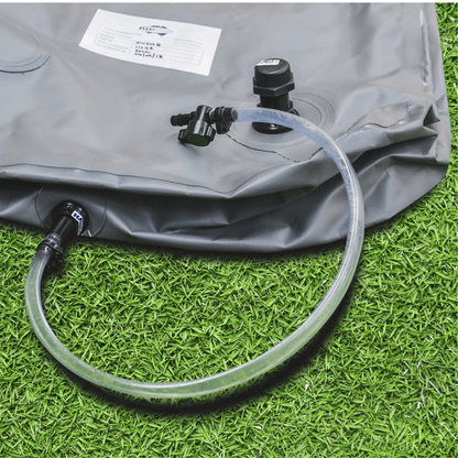 Fleximake DW200B 200L drinking water bladder showing hose and fittings