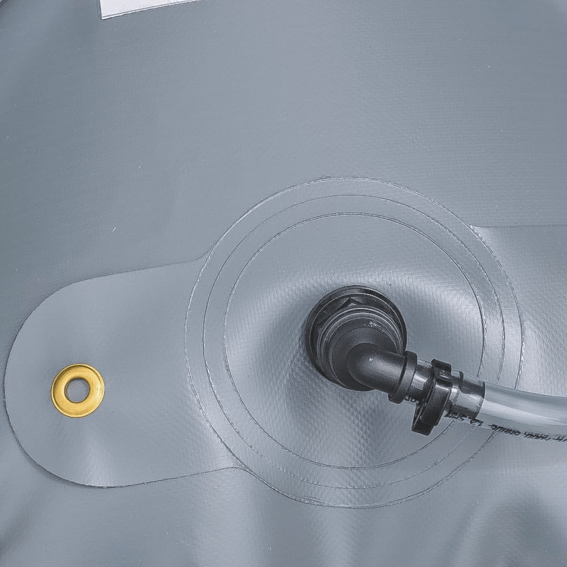 Close-up of Fleximake 60L bladder with reinforced TPU and fittings
