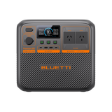 BLUETTI Premium 200 V2 Portable Power Station with a display screen, multiple power outlets, and a black casing with orange accents.