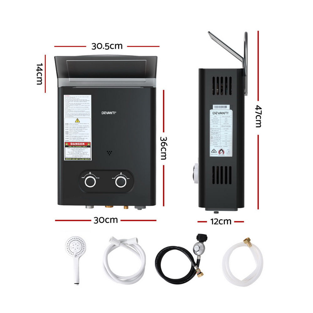 Devanti Portable Gas Water Heater – Outdoor Camping Shower (Black)