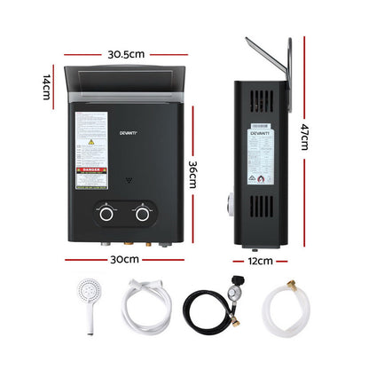 Devanti Portable Gas Water Heater – Outdoor Camping Shower (Black)