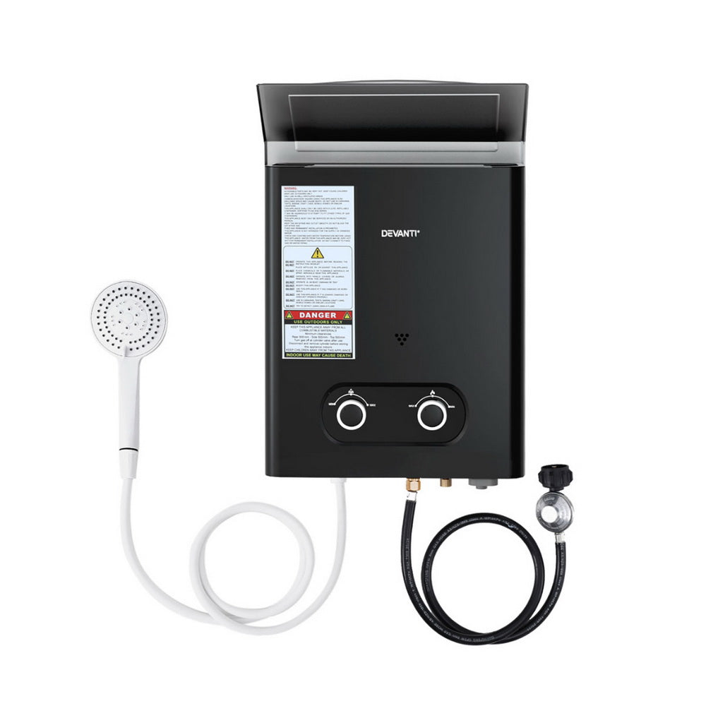 Devanti Portable Gas Water Heater – Outdoor Camping Shower (Black)