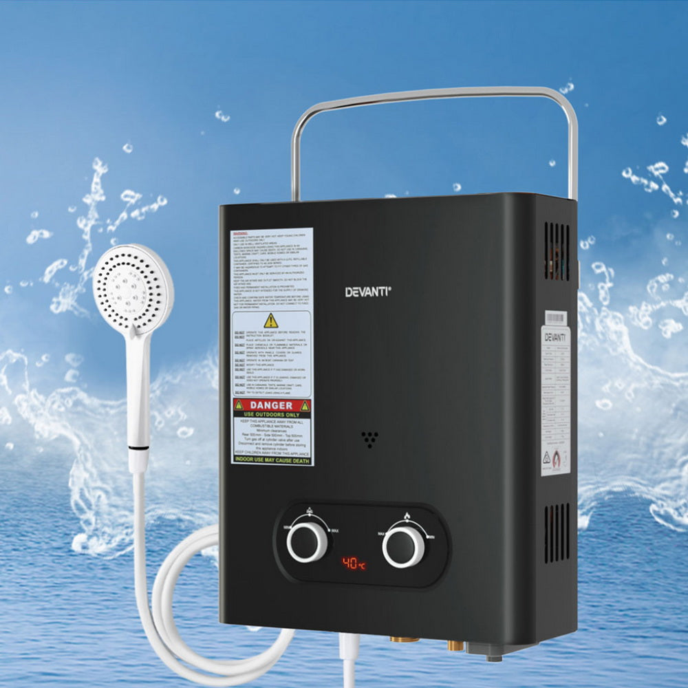 Devanti Portable Gas Water Heater – Outdoor Camping Shower (Black)
