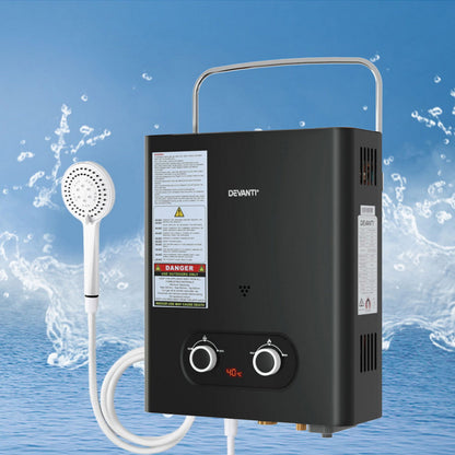 Devanti Portable Gas Water Heater – Outdoor Camping Shower (Black)