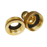 Brass tap adaptor set showing ¾ inch and 1 inch BSP female threads with rubber washers for leak-free water connection