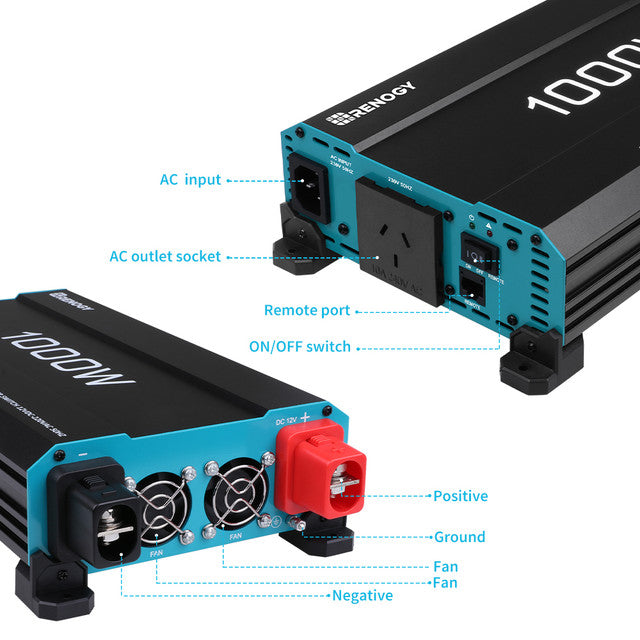Renogy 12V 1000W Pure Sine Wave Inverter – Clean Power, Grid Priority & Fast Switching