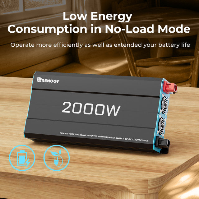 Renogy 12V 2000W Pure Sine Wave Inverter – Dual Power Switching, Grid Priority & 4000W Surge