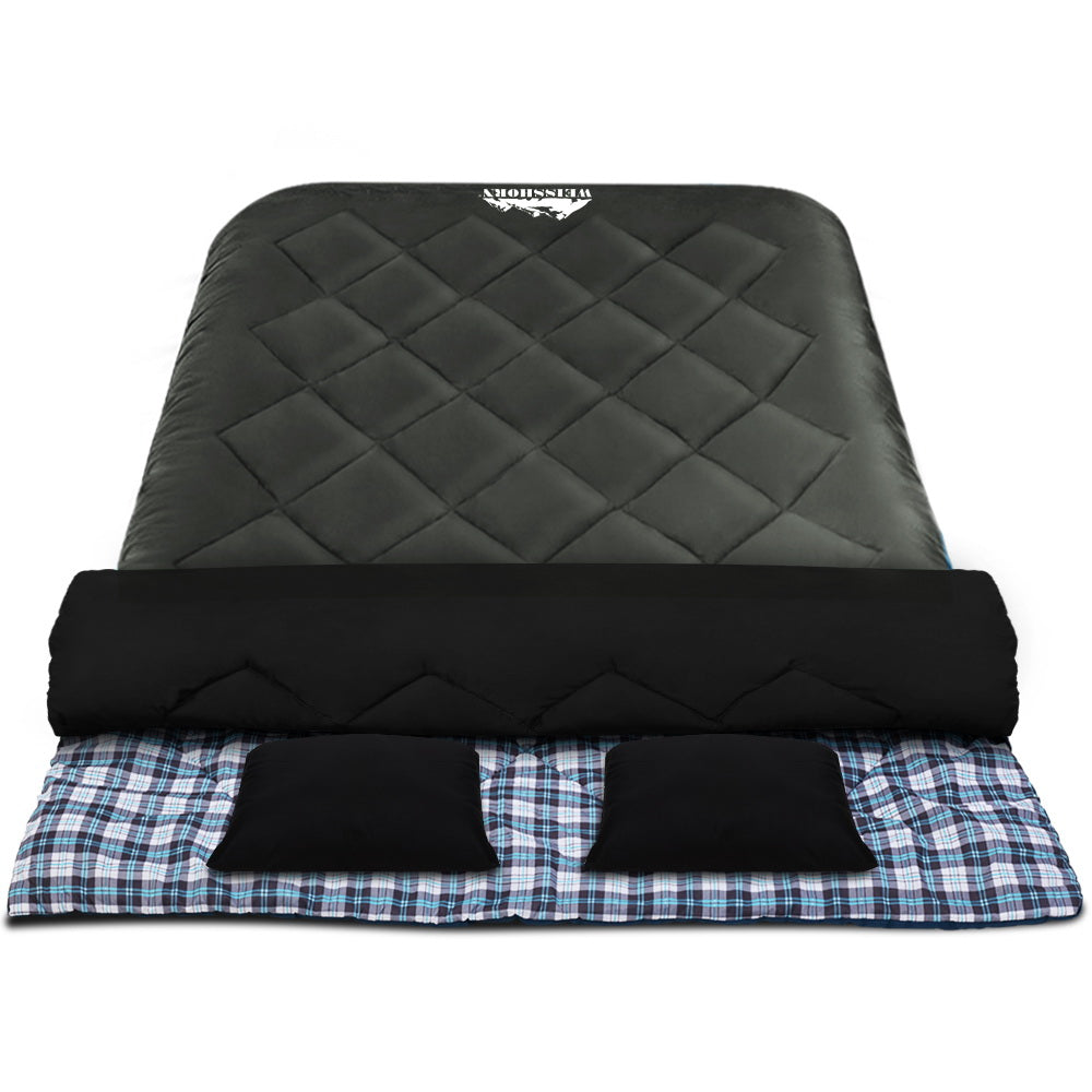 Weisshorn Double Sleeping Bag -10°C | 2-in-1 Camping Comfort with Pillows - Grey