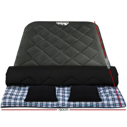 Weisshorn Double Sleeping Bag -10°C | 2-in-1 Camping Comfort with Pillows - Grey