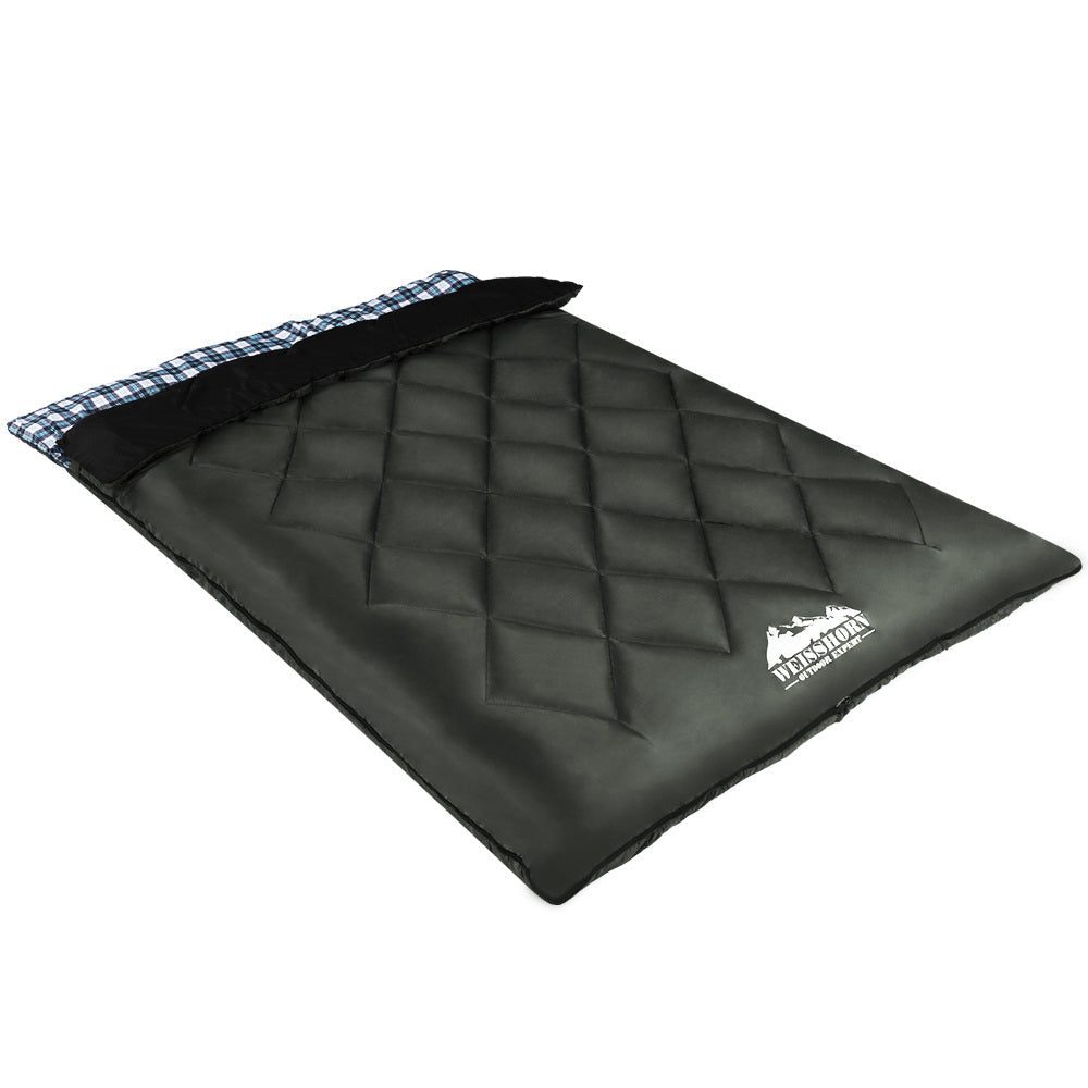 Weisshorn Double Sleeping Bag -10°C | 2-in-1 Camping Comfort with Pillows - Grey