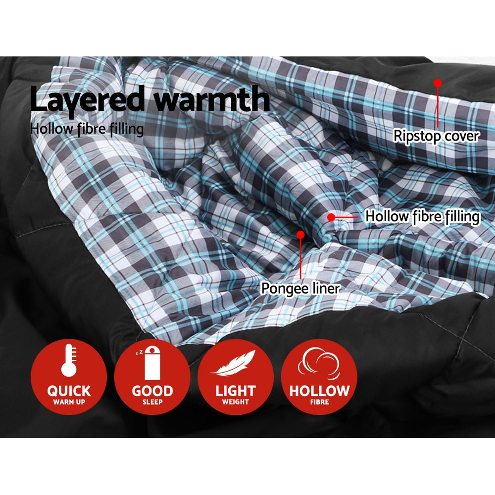 Weisshorn Double Sleeping Bag -10°C | 2-in-1 Camping Comfort with Pillows - Grey