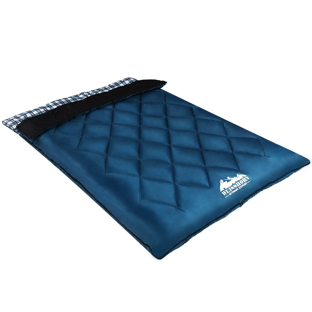 Weisshorn Double Sleeping Bag -10°C | 2-in-1 Camping Comfort with Pillows - Blue