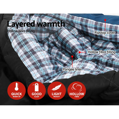 Weisshorn Double Sleeping Bag -10°C | 2-in-1 Camping Comfort with Pillows - Blue
