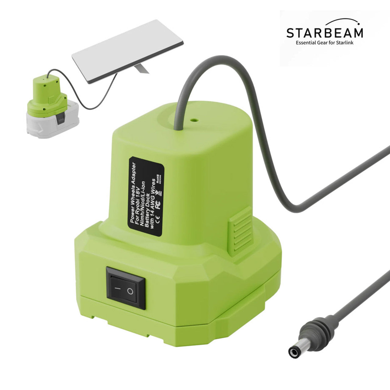 Starlink Mini Power Tool Battery Adapter for Ryobi 18V ONE+ batteries with on/off switch and DC output