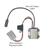 Starlink Mini power supply showing 25cm Anderson plug input and 25cm female output cable