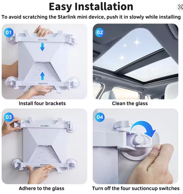 Starlink Mini Suction Mount graphic showing how to use.