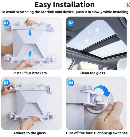 Starlink Mini Suction Mount graphic showing how to use.