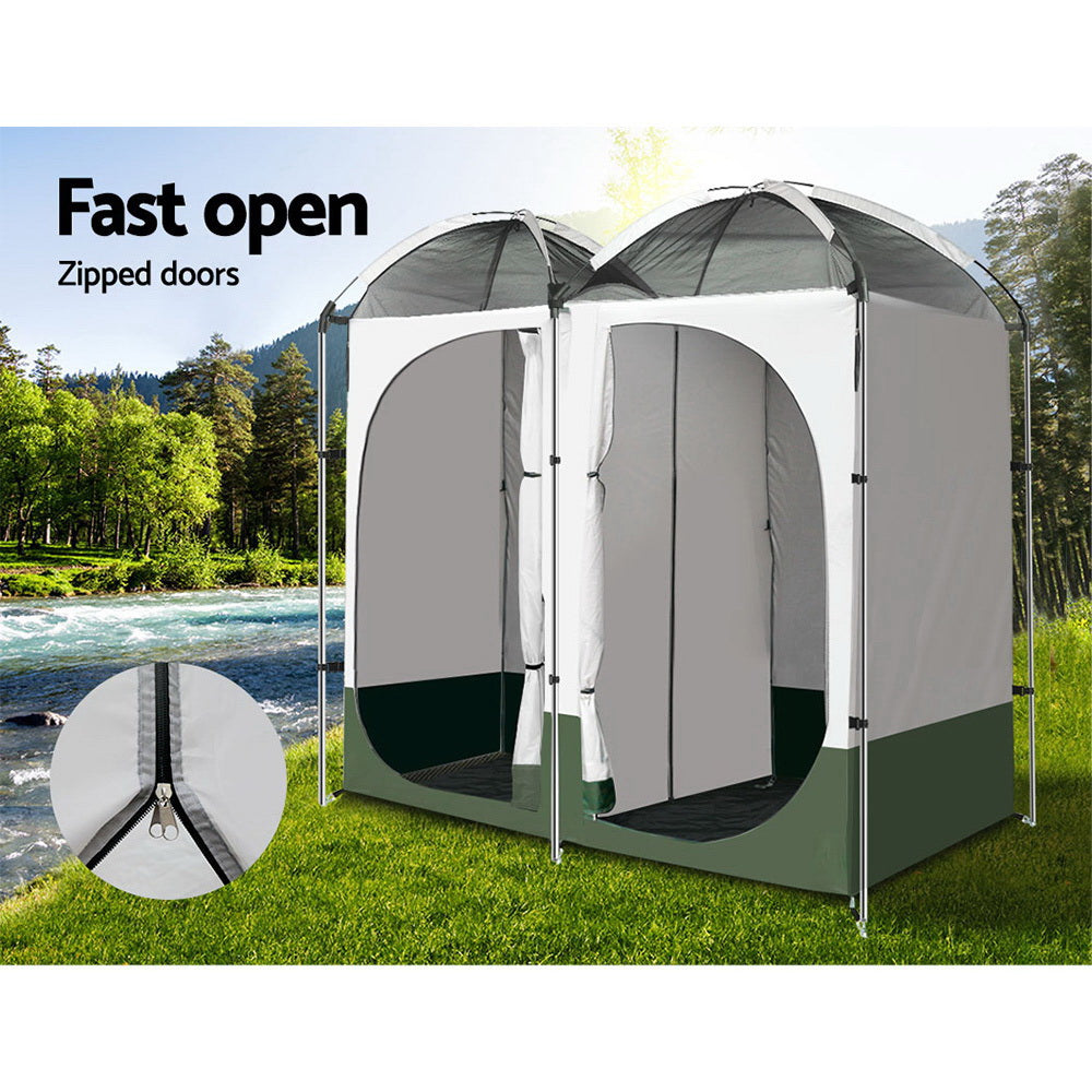 Weisshorn Double Camping Shower Toilet Tent – Portable Outdoor Change Room (Green)