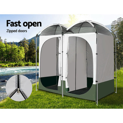Weisshorn Double Camping Shower Toilet Tent – Portable Outdoor Change Room (Green)