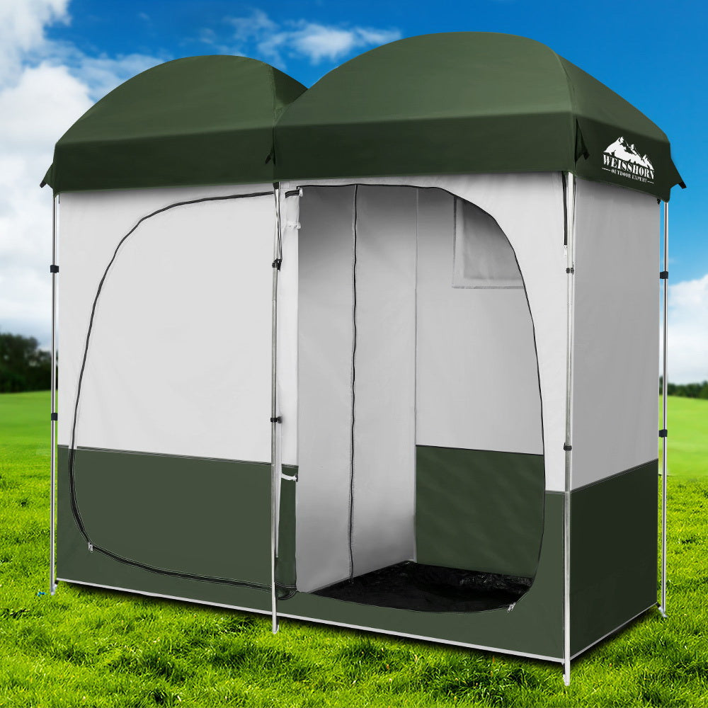 Weisshorn Double Camping Shower Toilet Tent – Portable Outdoor Change Room (Green)