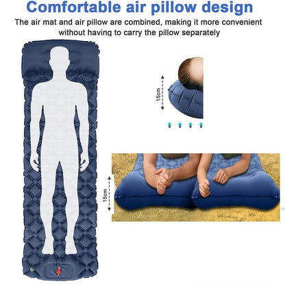 Ultralight Inflatable Camping Sleeping Pad with Built-in Pillow – 6cm Thick Compact, Durable & Foot Pump Operated