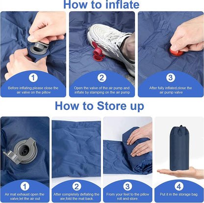 Ultralight Inflatable Camping Sleeping Pad with Built-in Pillow – 6cm Thick Compact, Durable & Foot Pump Operated