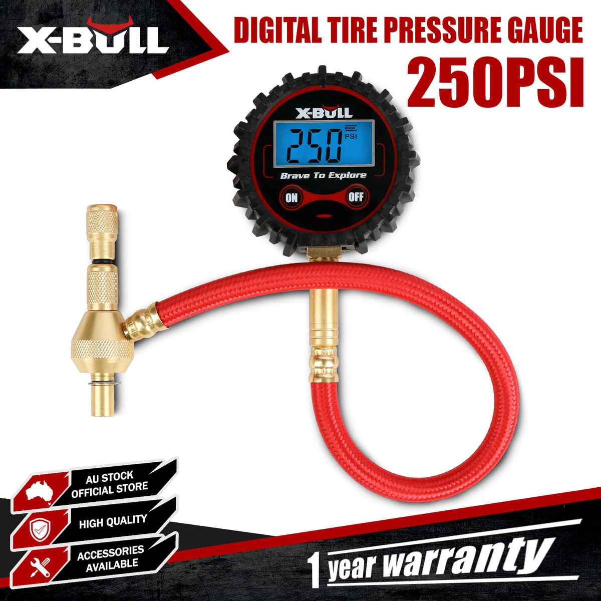 X-BULL Tyre Deflator with Digital Pressure Gauge – 250PSI LED Display | For Car, Motorcycle, and 4WD