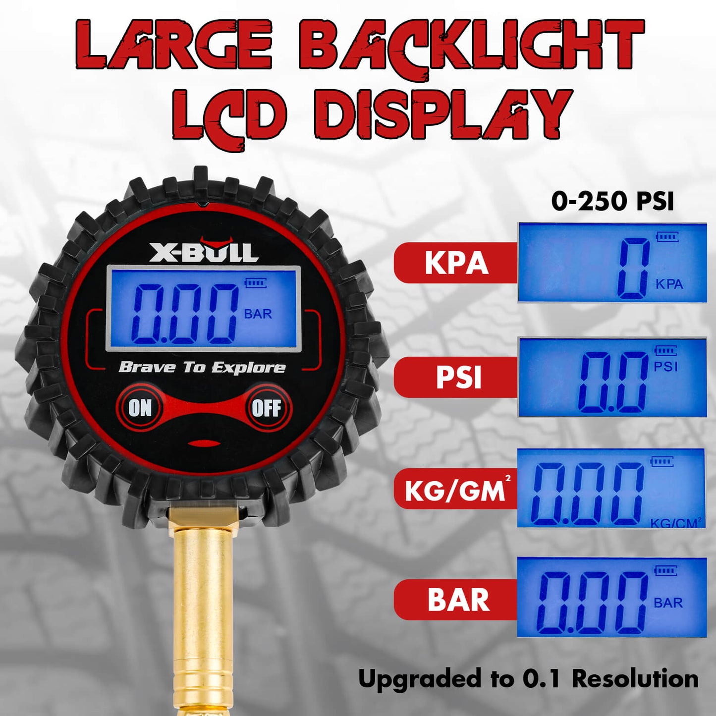 X-BULL Tyre Deflator with Digital Pressure Gauge – 250PSI LED Display | For Car, Motorcycle, and 4WD