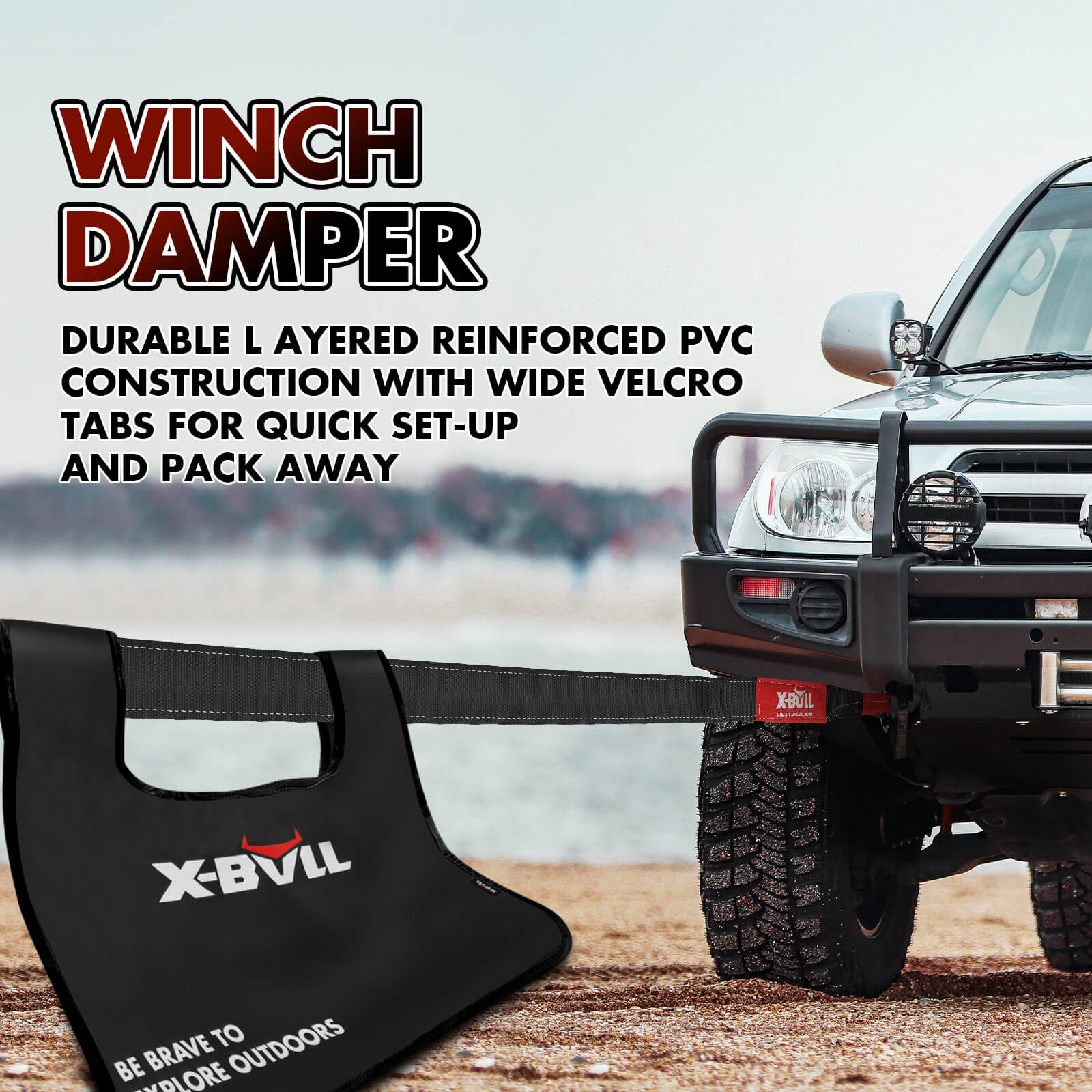 Winch Damper being used with 4x4 and strap