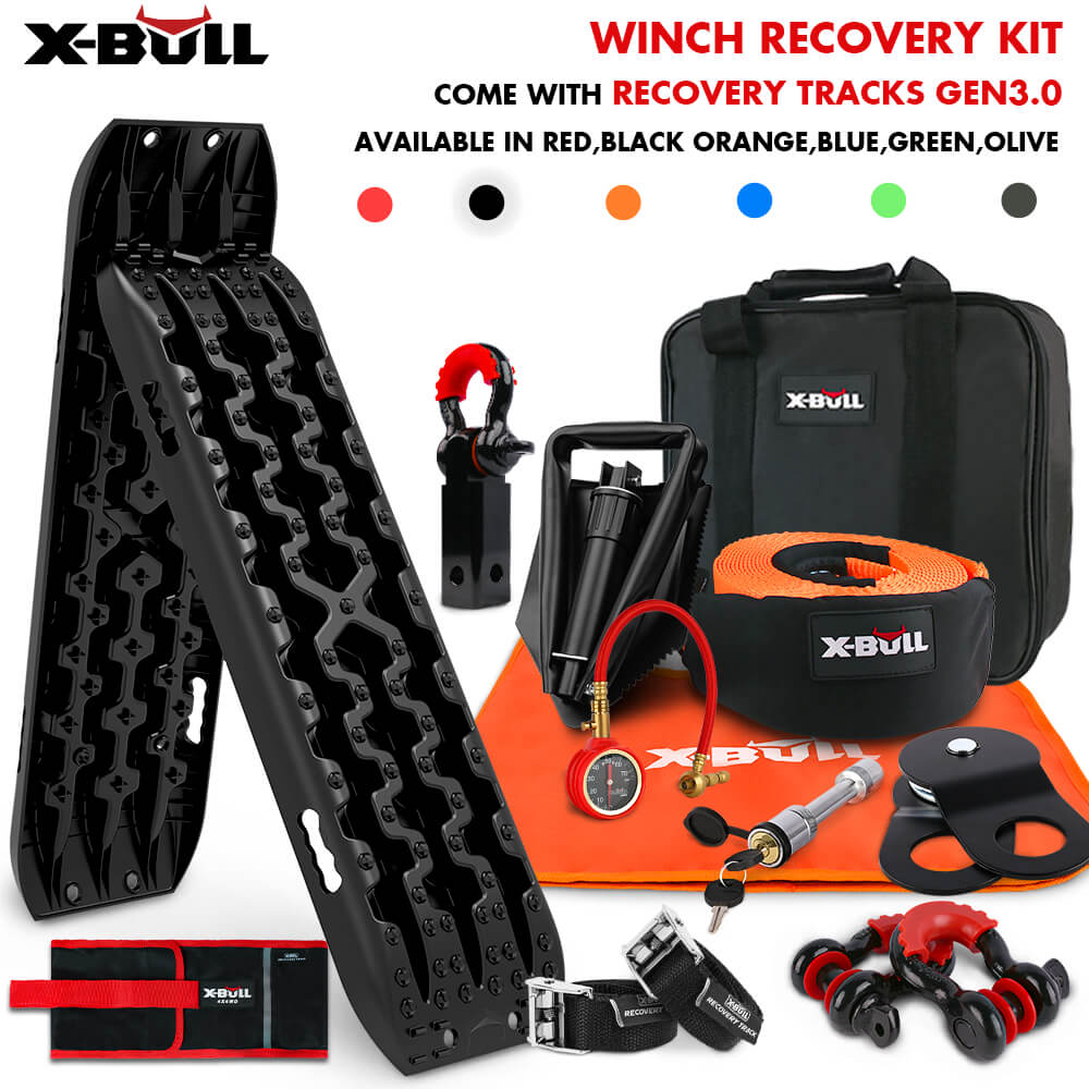 X-BULL Winch Recovery Kit with Snatch Strap & Gen 3.0 Recovery Tracks - Black