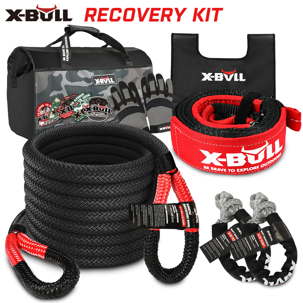 X-BULL 6-Piece 4X4 Off-Road Recovery Kit – Kinetic Rope, Snatch Strap & Winch Damper