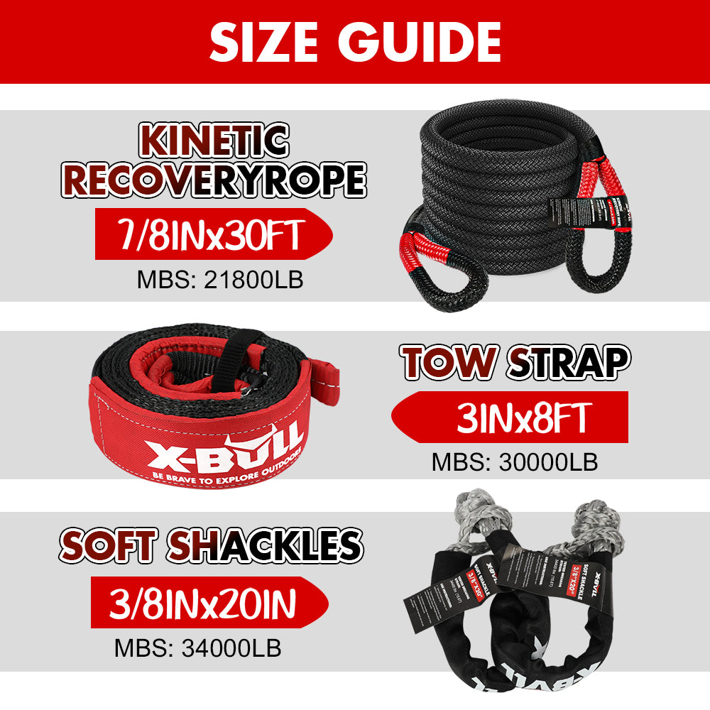 X-BULL 6-Piece 4X4 Off-Road Recovery Kit – Kinetic Rope, Snatch Strap & Winch Damper