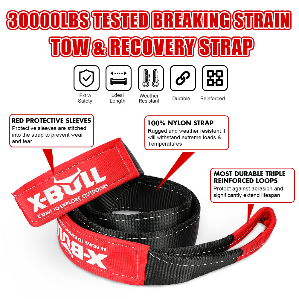 X-BULL 6-Piece 4X4 Off-Road Recovery Kit – Kinetic Rope, Snatch Strap & Winch Damper