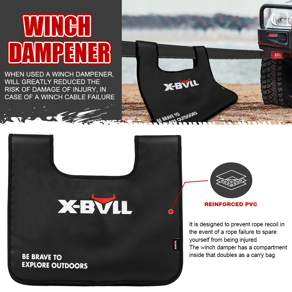 X-BULL 6-Piece 4X4 Off-Road Recovery Kit – Kinetic Rope, Snatch Strap & Winch Damper