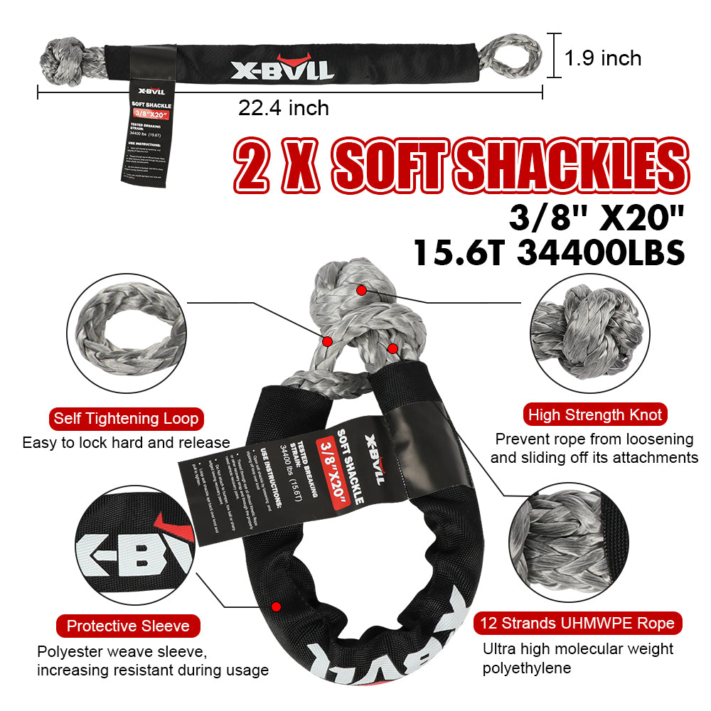 X-BULL 6-Piece 4X4 Off-Road Recovery Kit – Kinetic Rope, Snatch Strap & Winch Damper