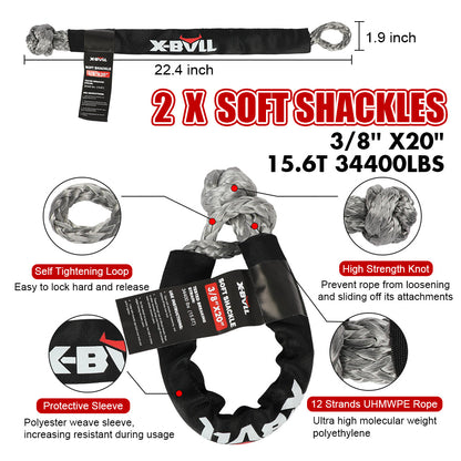 X-BULL 6-Piece 4X4 Off-Road Recovery Kit – Kinetic Rope, Snatch Strap & Winch Damper