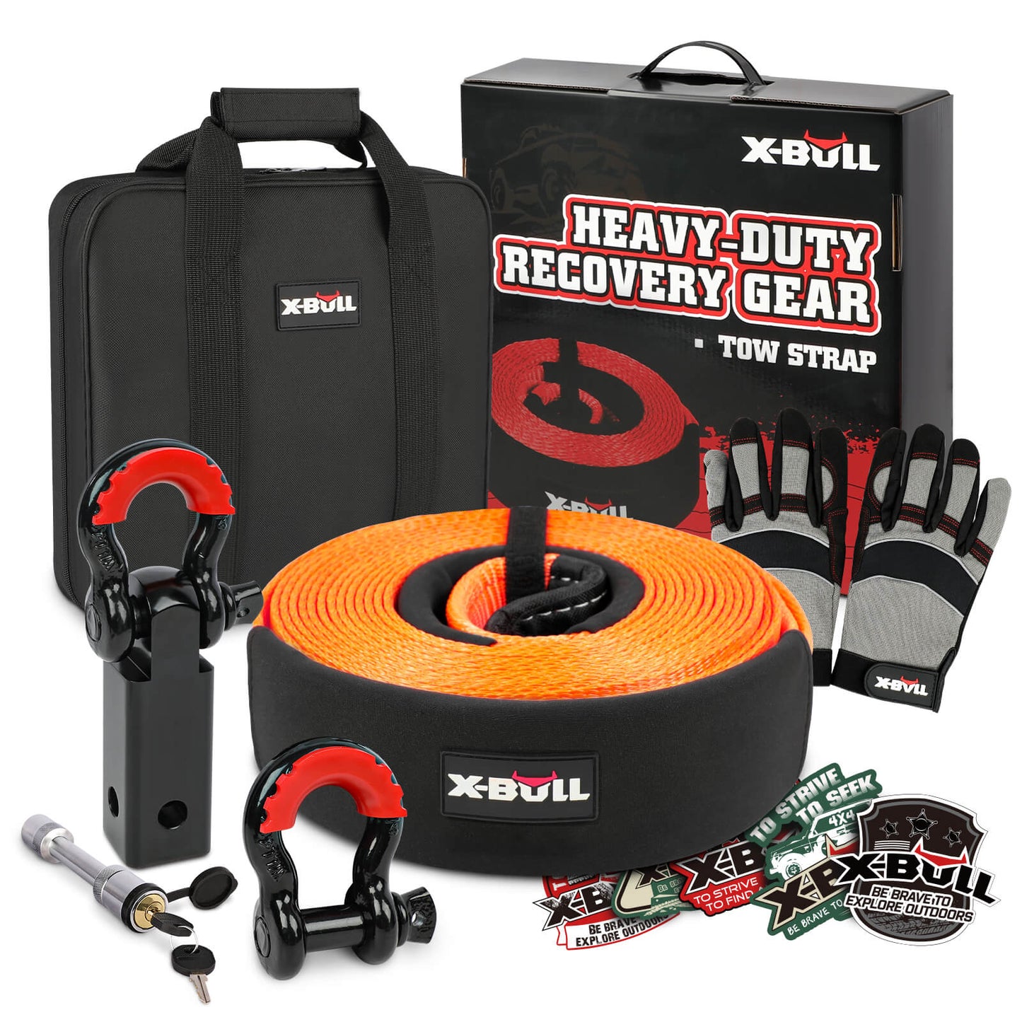 X-BULL 4WD Recovery Kit with Snatch Strap, Hitch Receiver and Bow Shackles