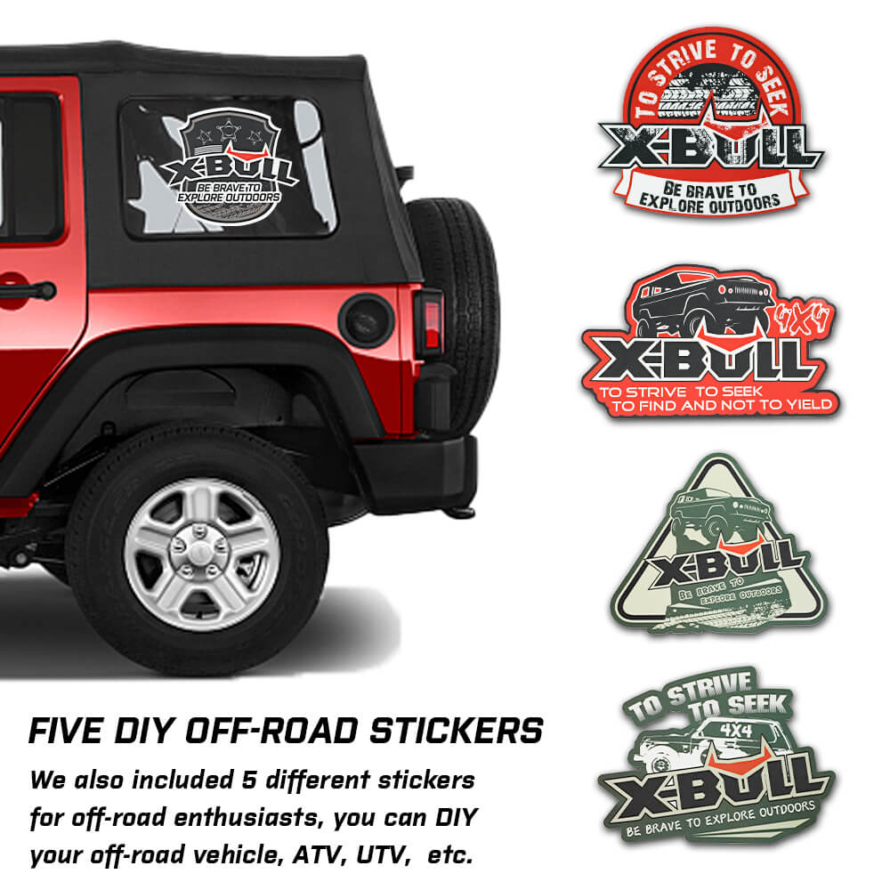 X-BULL 4WD Recovery Kit displayed with included stickers.