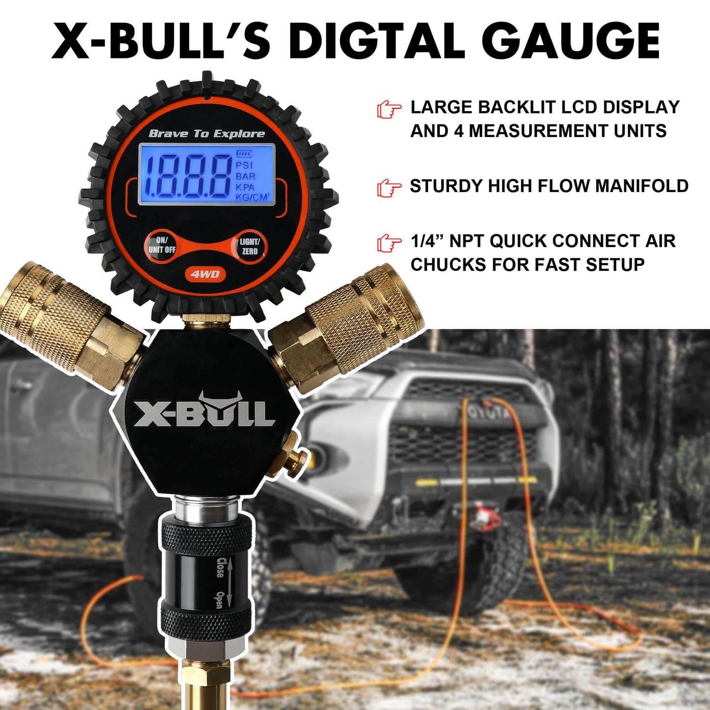 X-BULL Indeflate Digital 4-Hose Tyre Inflation & Deflation System – 4WD Pressure Equaliser