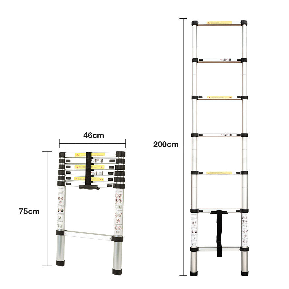 Bullet 2m Telescopic Aluminium Ladder – Compact, Lightweight & Built for Outdoor Adventure