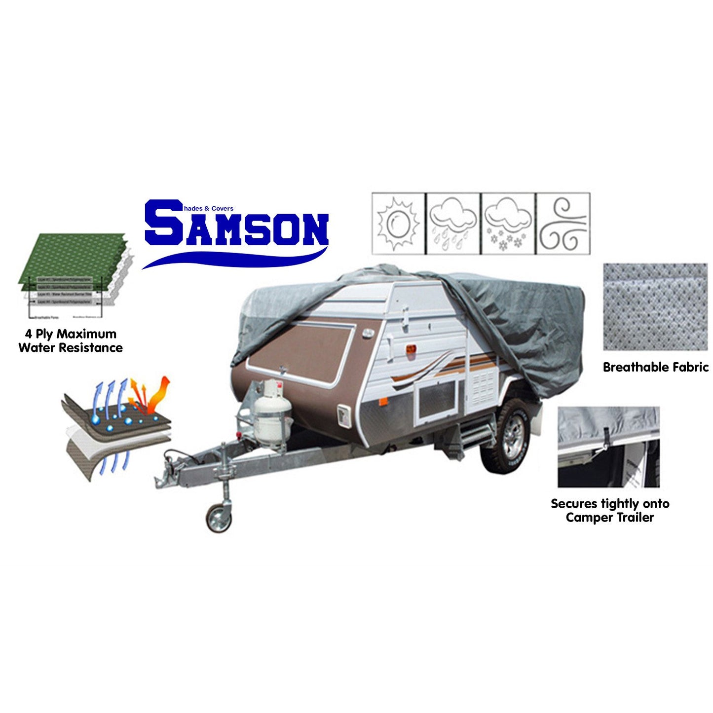 Samson Heavy Duty Camper Trailer Cover 12-14ft - Waterproof, UV-Treated & Breathable