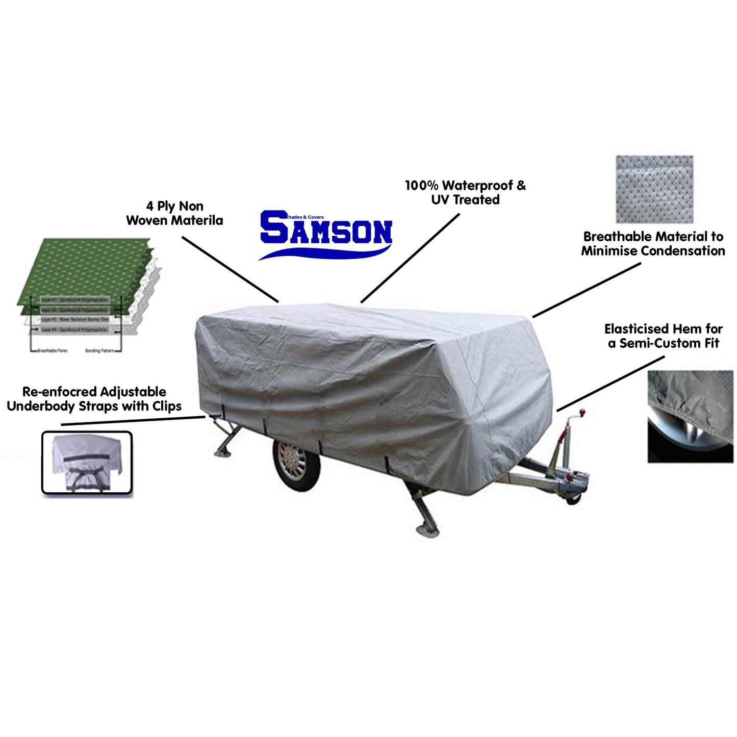 Samson Heavy Duty Camper Trailer Cover 12-14ft - Waterproof, UV-Treated & Breathable