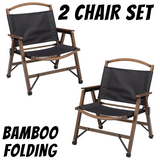 2x Bamboo Foldable Outdoor Camping Chairs – Black | Lightweight, Stylish & Durable
