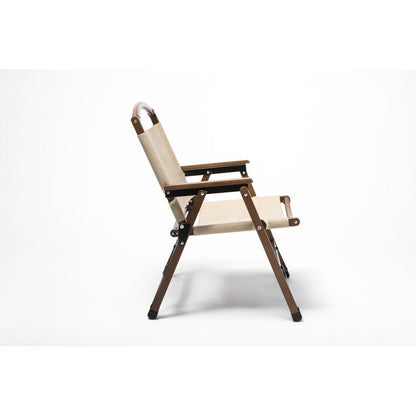 Bamboo Canvas Foldable Outdoor Camping Chair – Khaki/Beige | Stylish & Portable Travel Seating