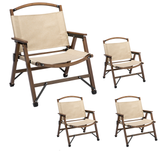 4x Bamboo Folding Outdoor Camping Chairs – Khaki/Beige | Eco-Friendly, Portable & Stylish